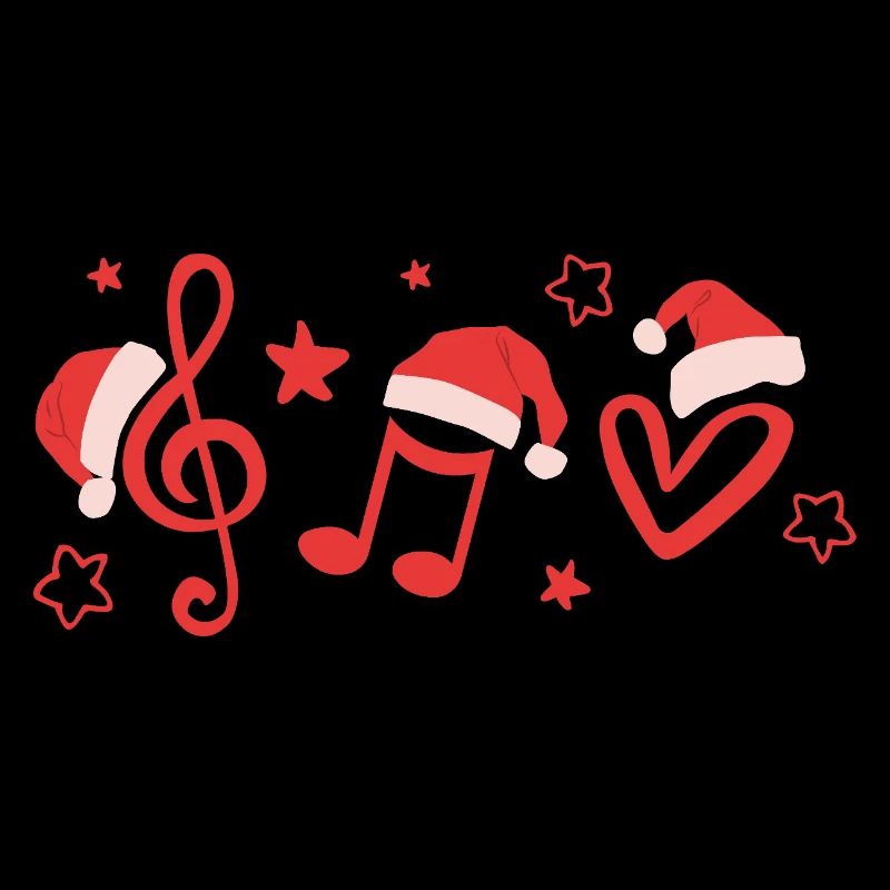 Treble clef musical notes with Christmas hats