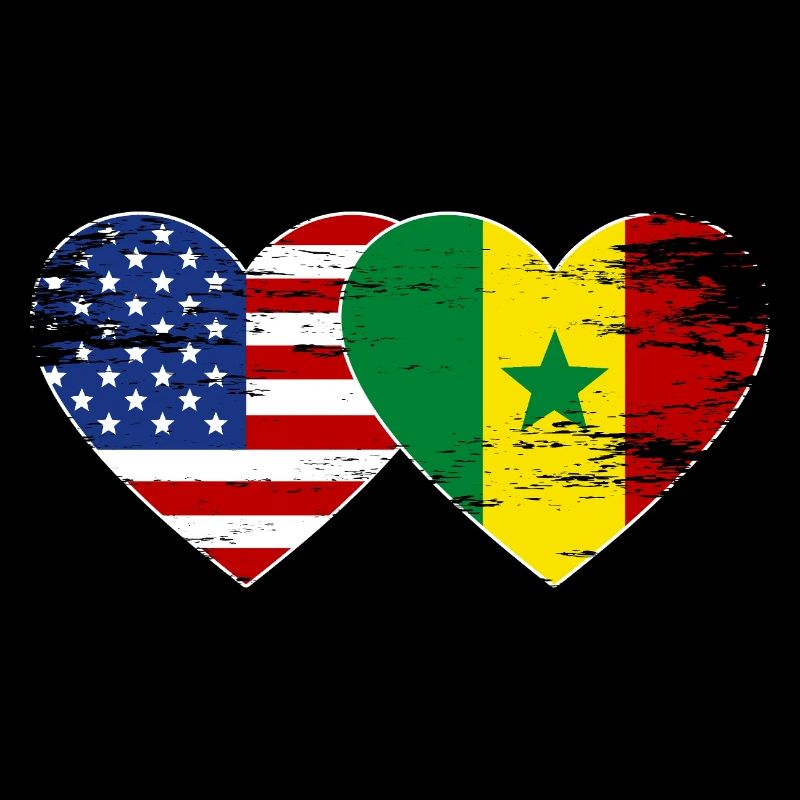 États-Unis Drapeau Sénégal Mains Forme de Coeur Utilisé