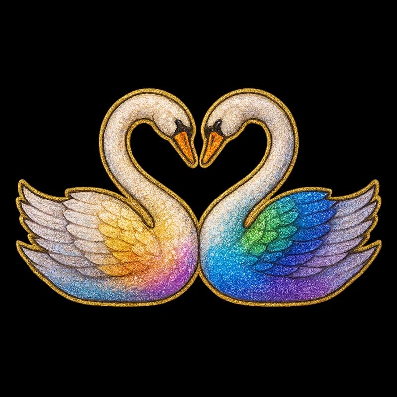 Rainbow Heart Swan Pair