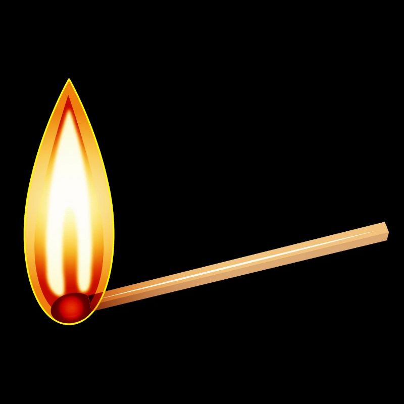 Burning match with a large warm flame