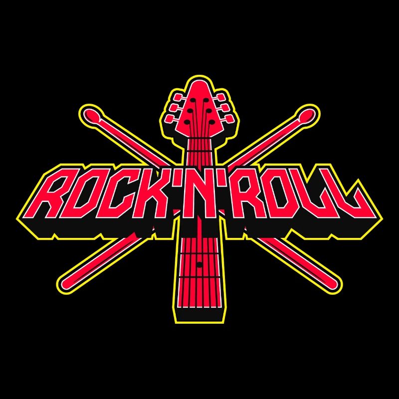 Rock 'N' Roll Guitar and Drumsticks Emblem