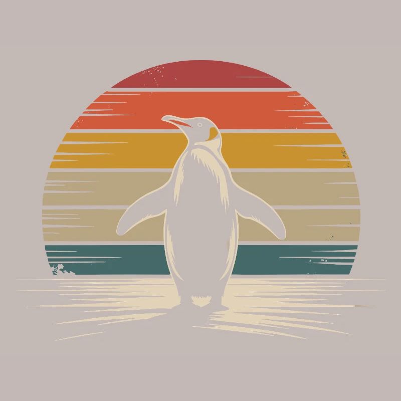 Retro Penguin Silhouette with Sunset Background