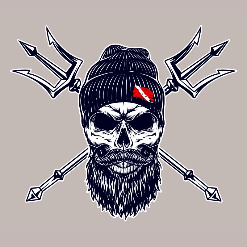 Bearded Diver Trident Flag Diving on Cap