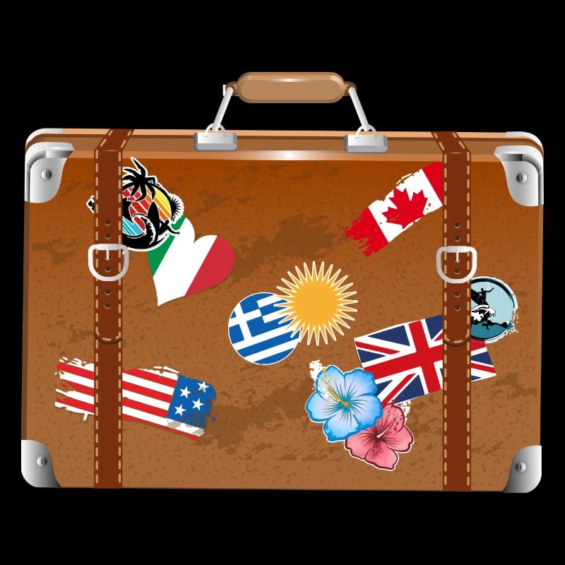 old travel suitcase with stickers from various countries