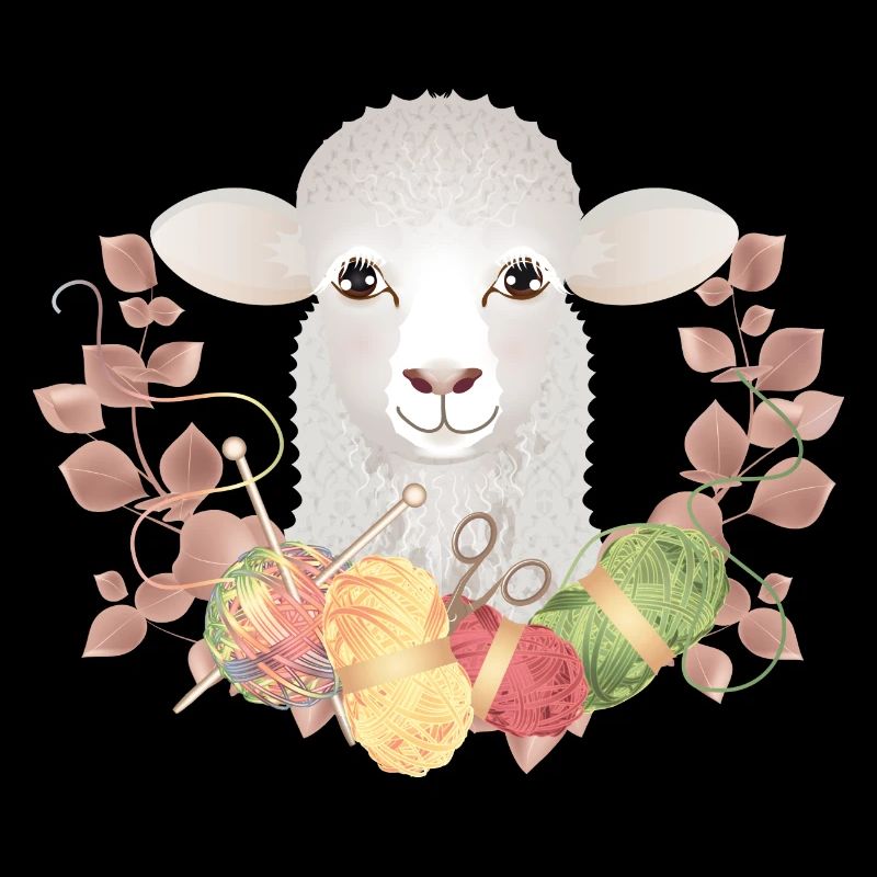 A cute sheep with wool and knitting needles