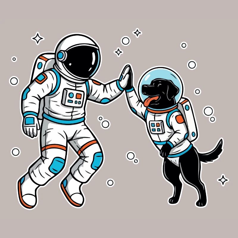 Astronaute Chien Labrador Noir High Five Espace