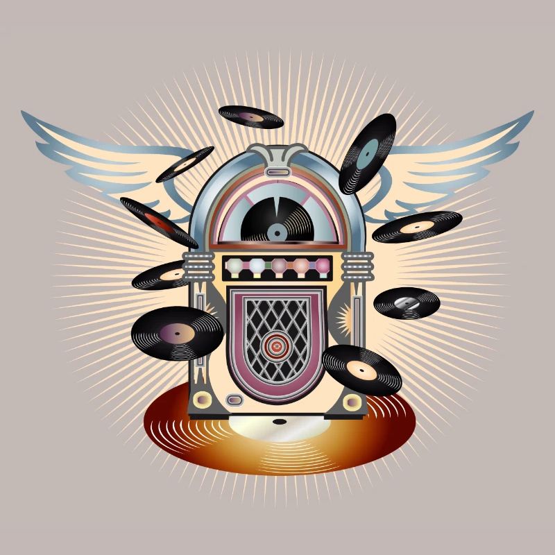 Jukebox au look rétro avec piano à queue et disques