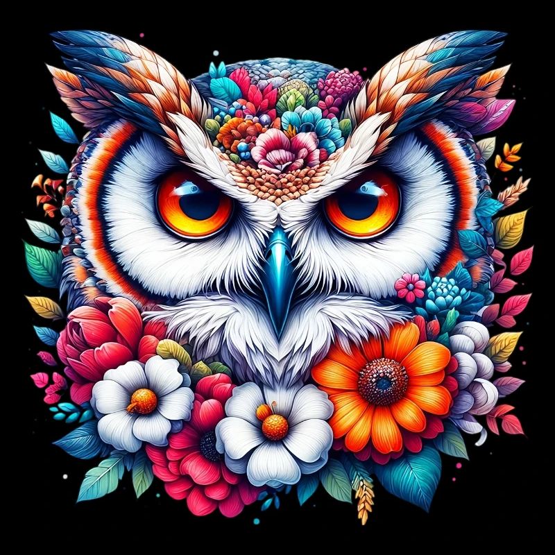 Hibou décoré de fleurs