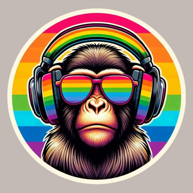 Affe Kopfhörer Brille Regenbogen bunt