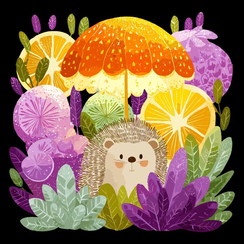 Hedgehog under lemon rain