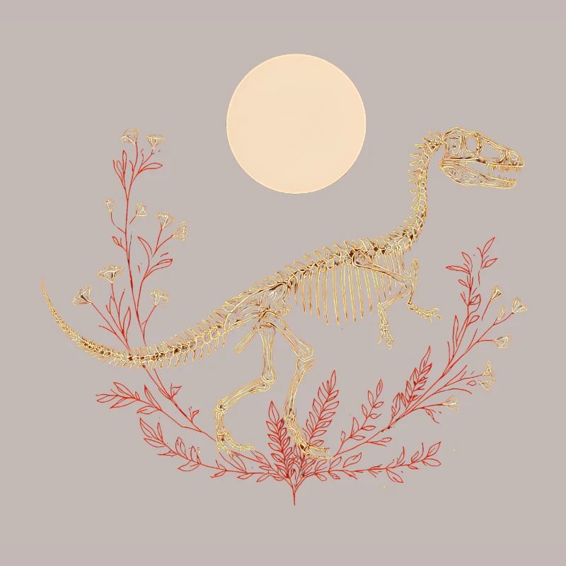 Boho T-Rex Skeleton with Moon & Floral Lines