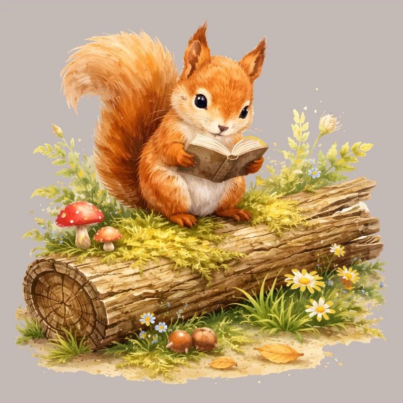 Squirrel Reading Book Illustration