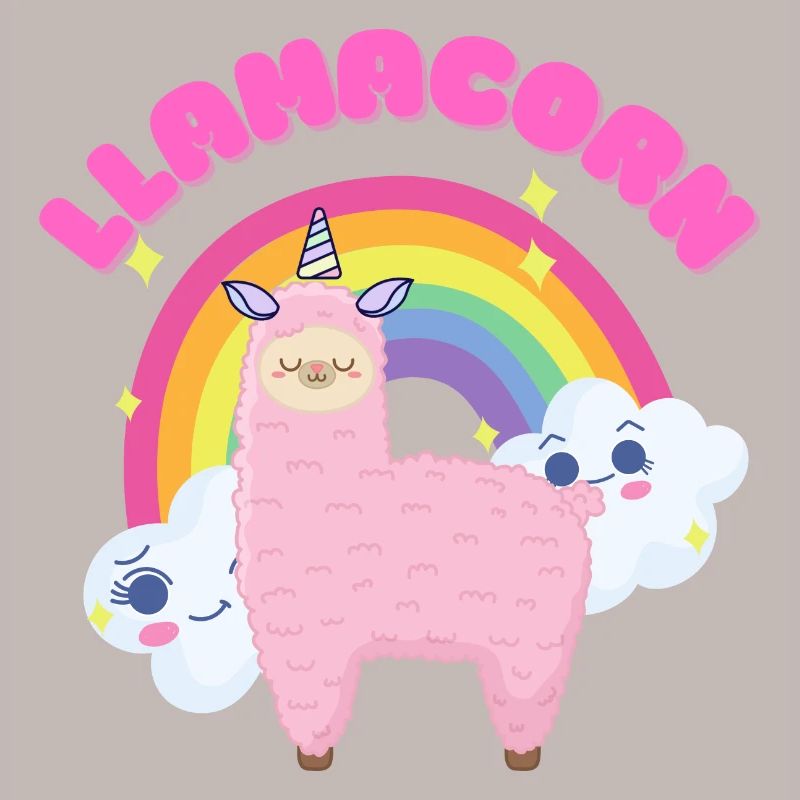 Whimsical Pink Llama with Rainbow