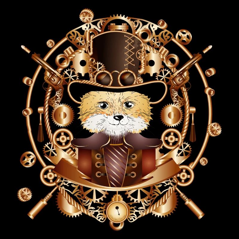 Steampunk fox with cylinder hat in the frame