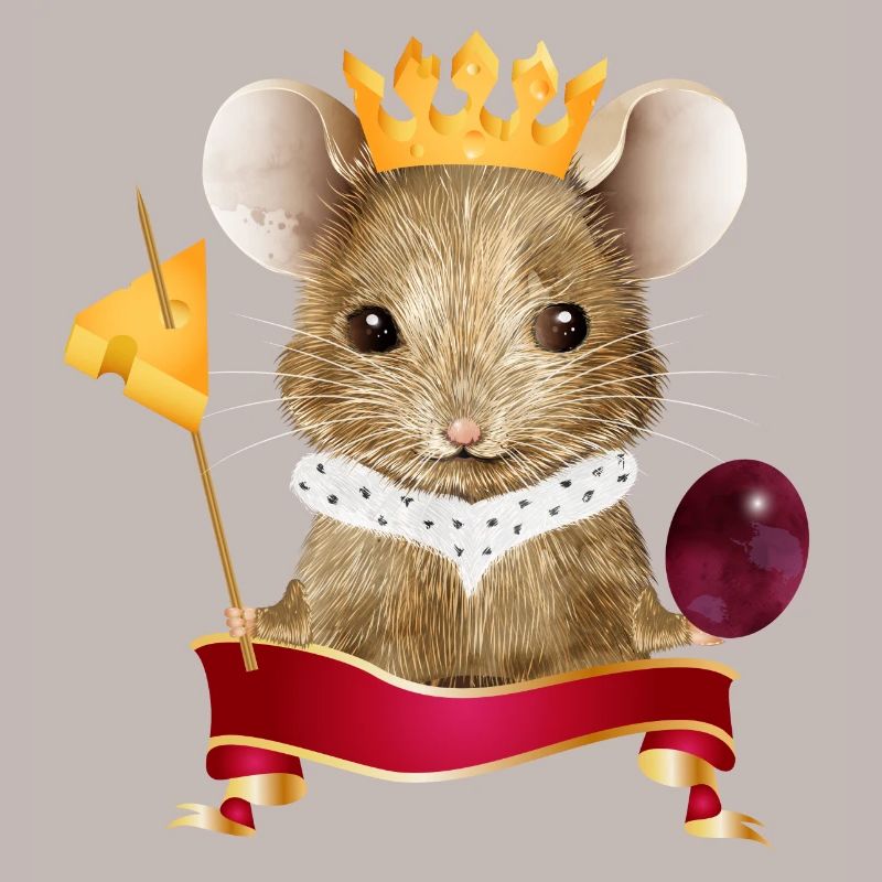 Mouse with cheese crown, grape and toothpick