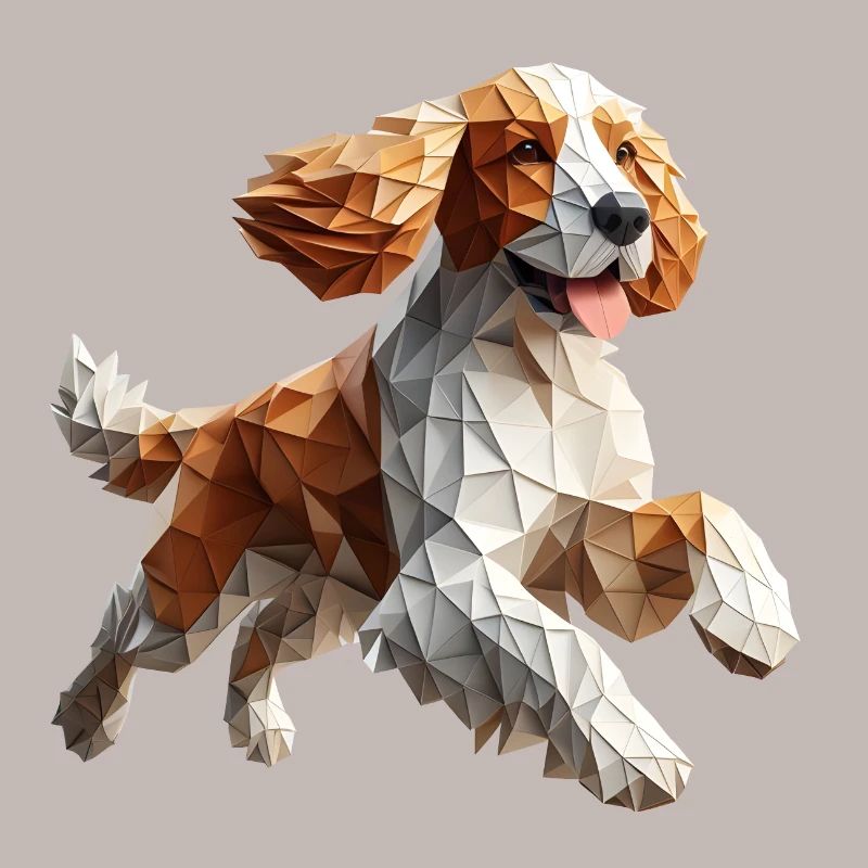 Cocker Spaniel Dog Running Origami 3D Geometric