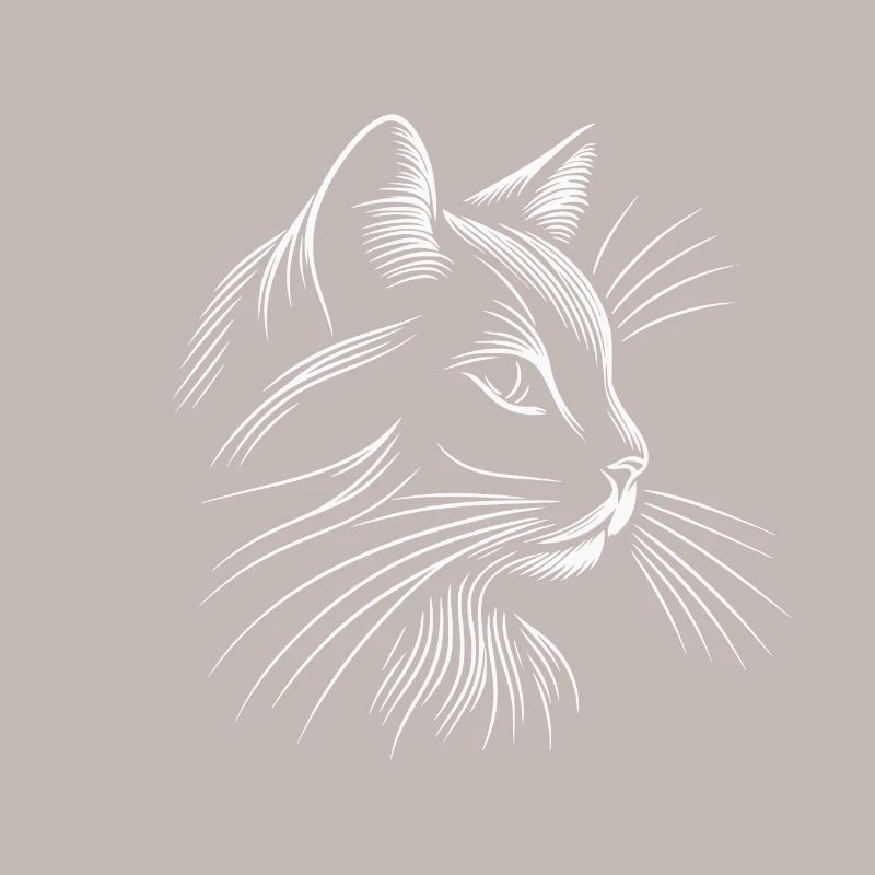 Tête de chat, minimaliste traits blanc