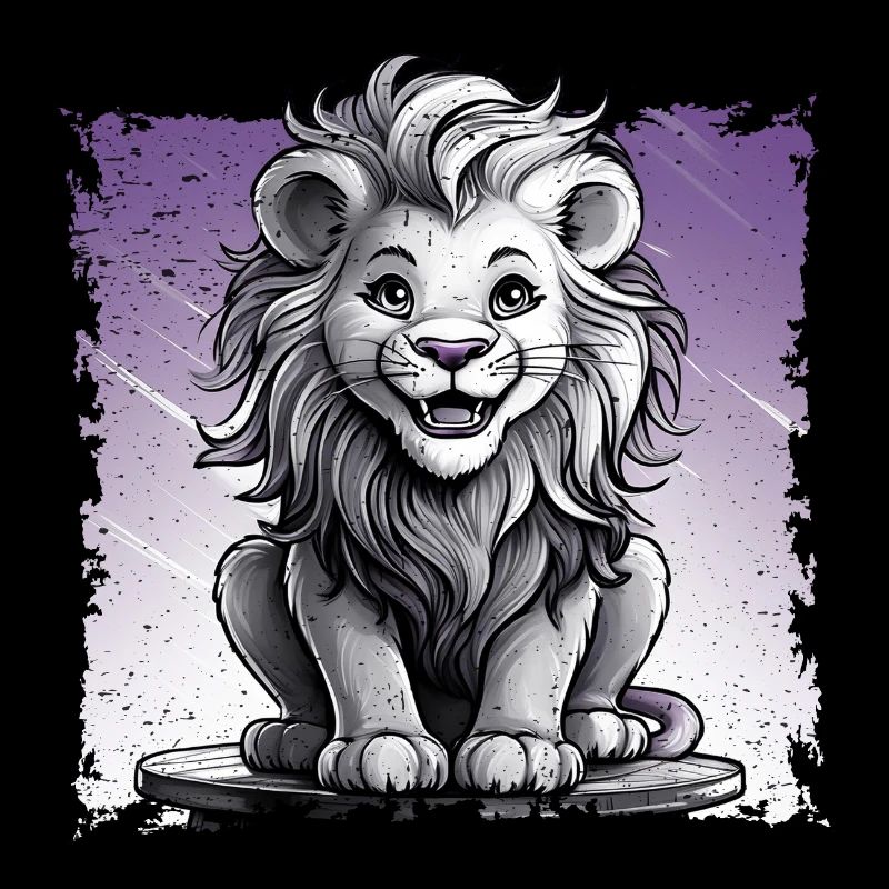 Lion comic, laughing sitting on stool | Poster