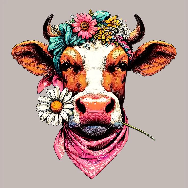 Vache avec des fleurs