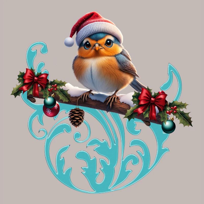 Mignon oiseau de Noël assis sur une branche couverte