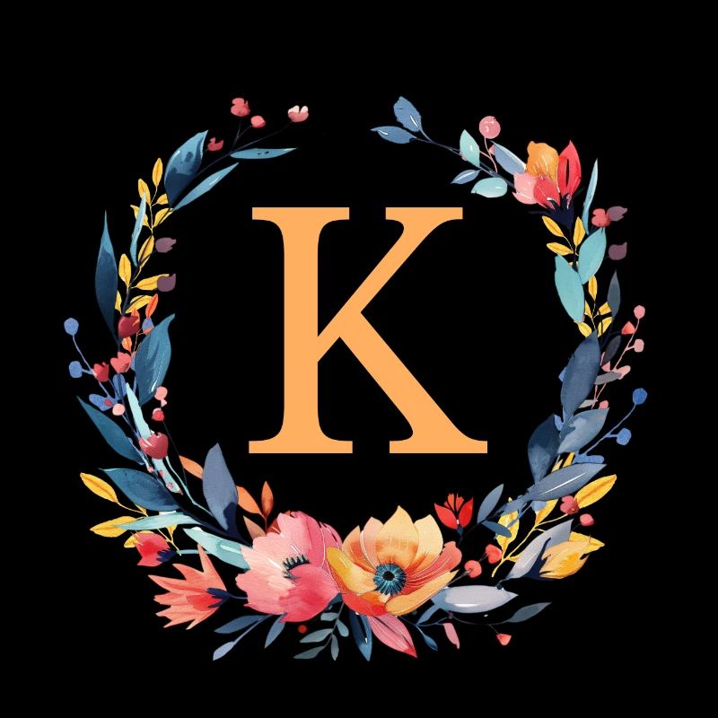 K Monogram, Flower Wreath, Personalizable