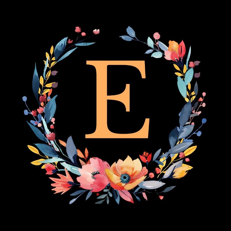 E Monogram, Flower Wreath, Personalizable