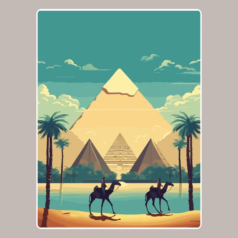 Le Caire, Égypte, Grandes Pyramides De Gizeh, Affiche De Voyage