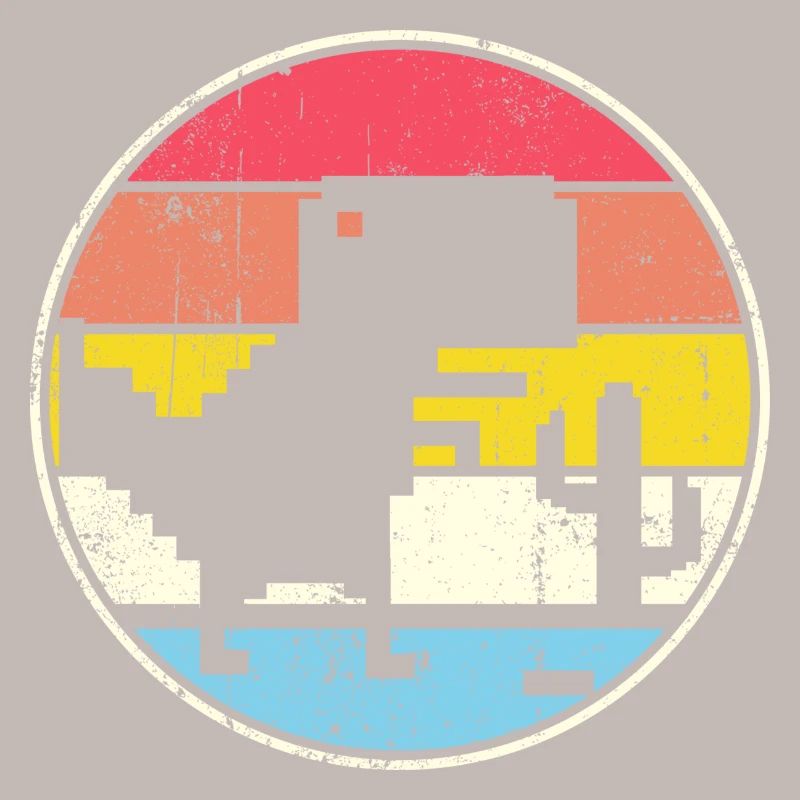Cercle de coucher de soleil pixel avec silhouette