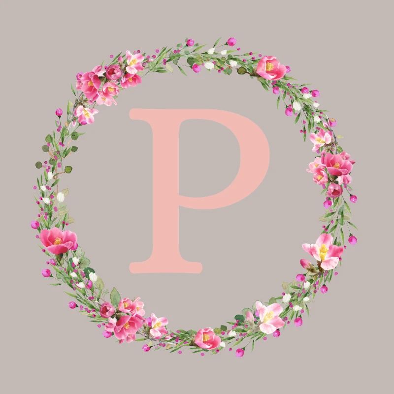 P Monogramm, Blumen-Kranz, personalisierbar