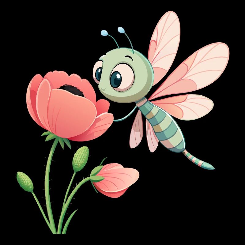 Bébé libellule colorée proche d'une fleur (v03)