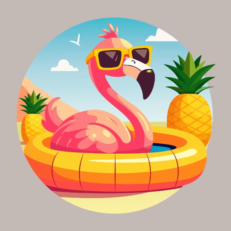 Flamingo and Pineapple Cute Vector Drawing
