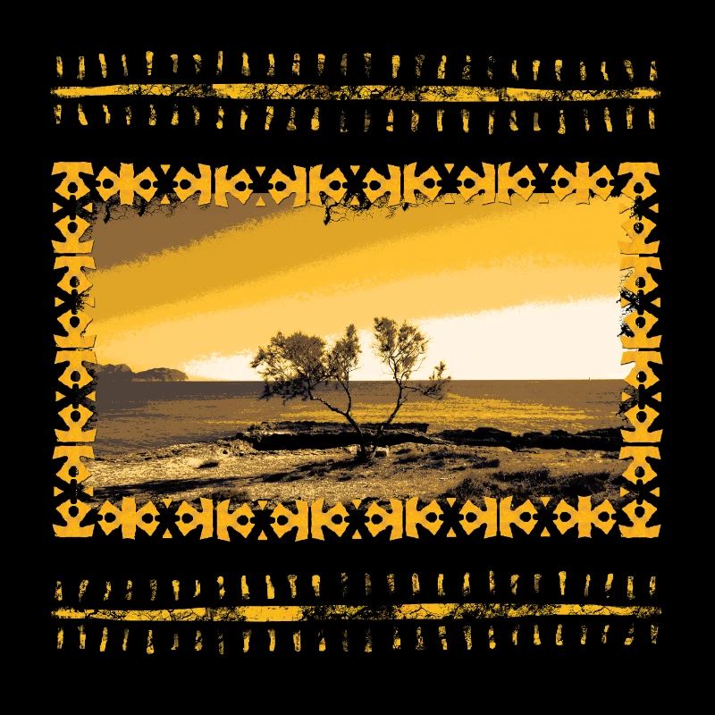 Sunset on the river with ornamental frame