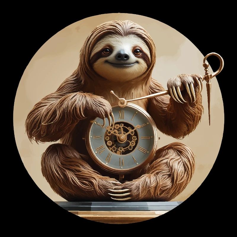 Charming sloth with clock motif
