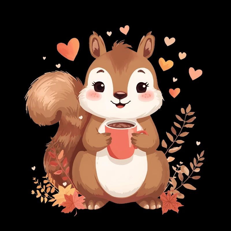 Herbstliches Eichhörnchen mit heißem Kakao