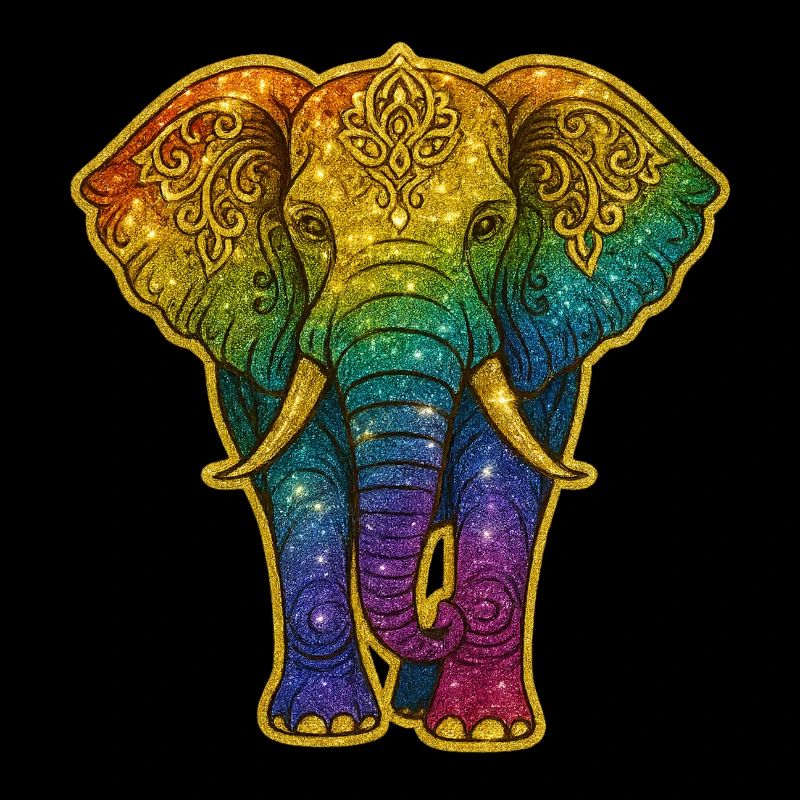 Rainbow Elephant Gold Glitter