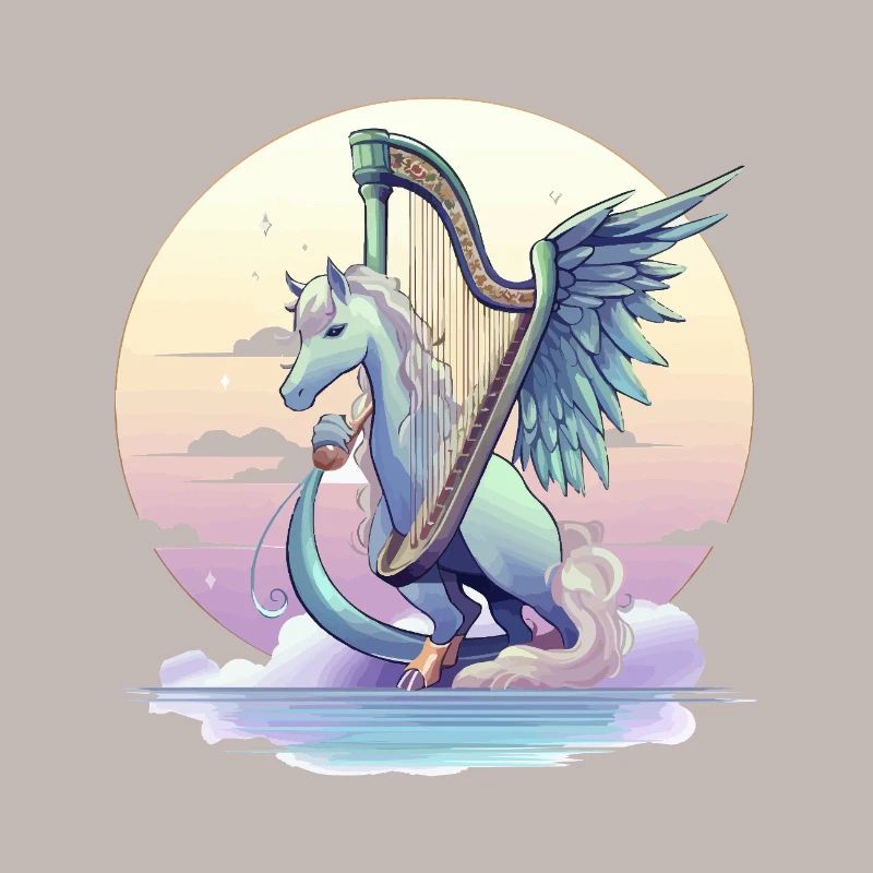 Pegasus mit Harfe am Abend