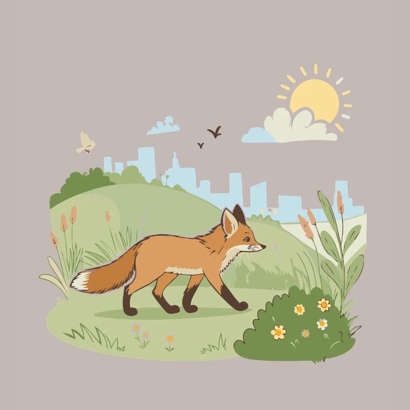 Fuchs auf der Wiese in der Sonne