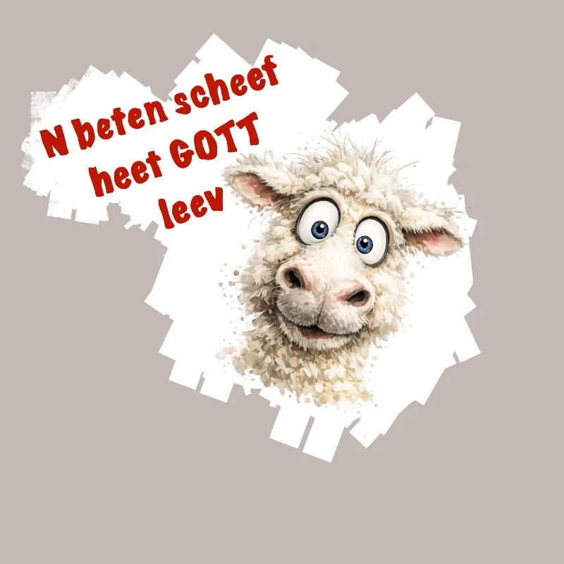 Funny sheep cartoon with red text