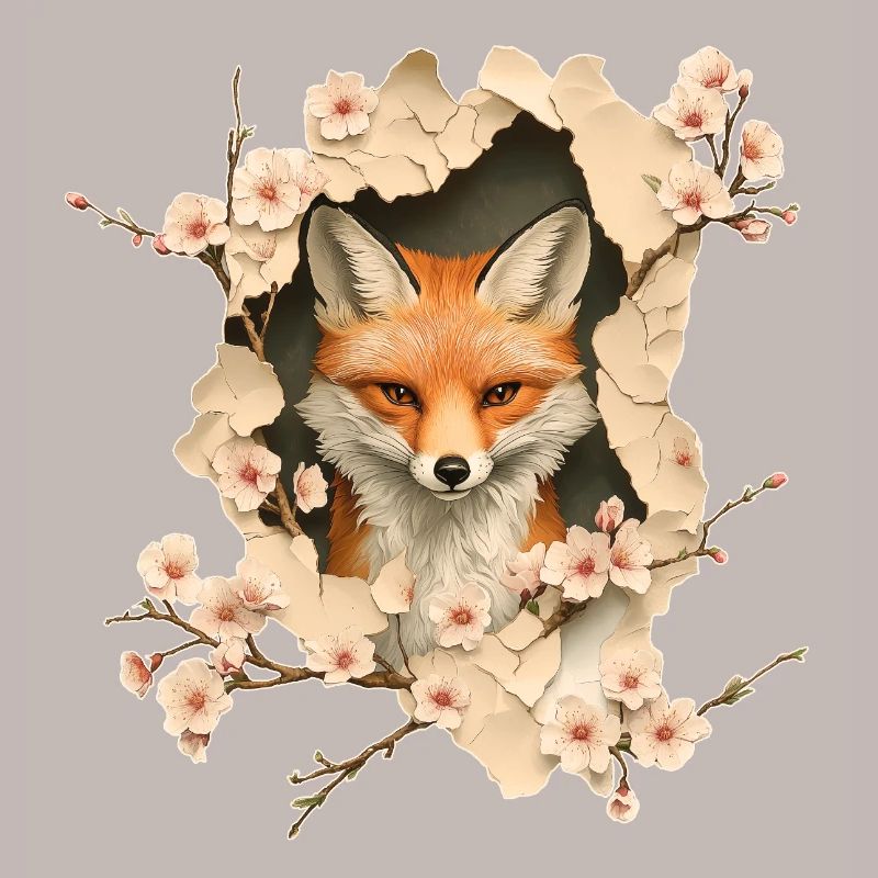 Fox with cherry blossoms