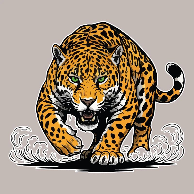 Jaguar Leopard Attack Water Mascot Predator