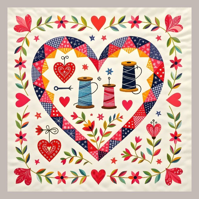 Patchwork Heart with Yarns