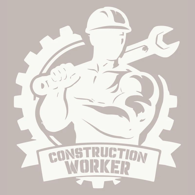 Strong construction worker with gears