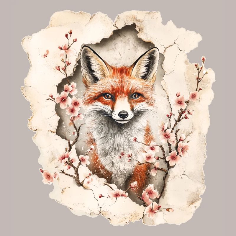 Fuchs mit Kirschblüten