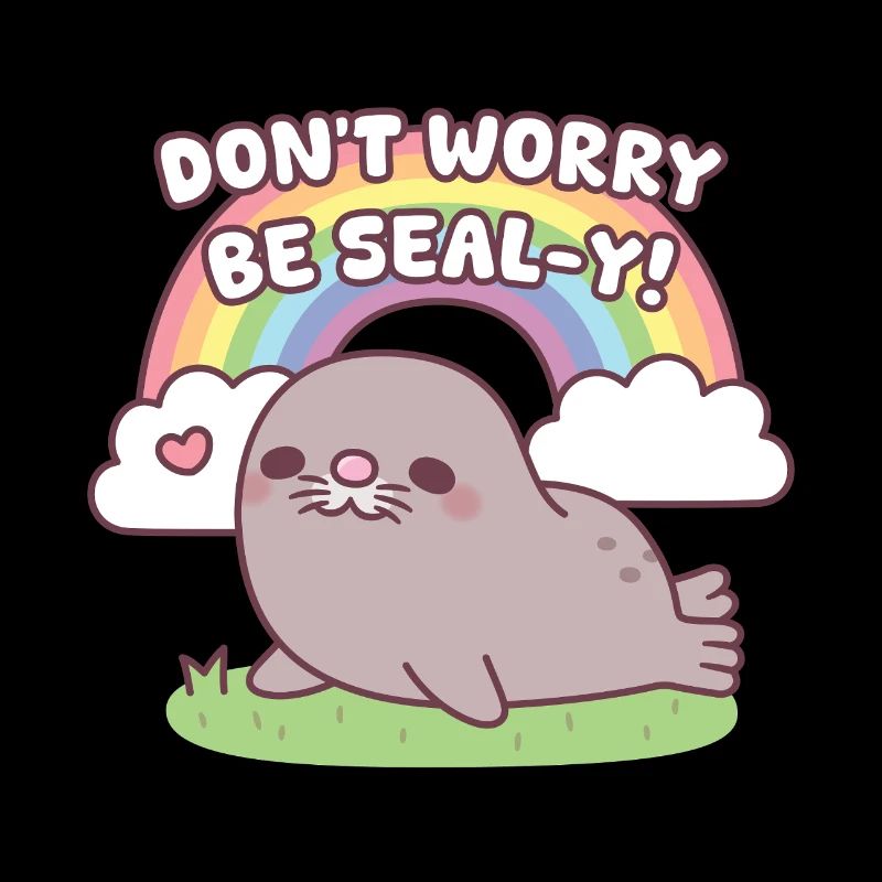 Mach dir keine Sorgen, sei siegelhaft, niedlich, dicker Robbe und Regenbogen