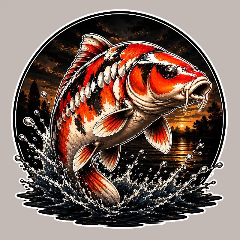 Red White Koi Splash Art Design