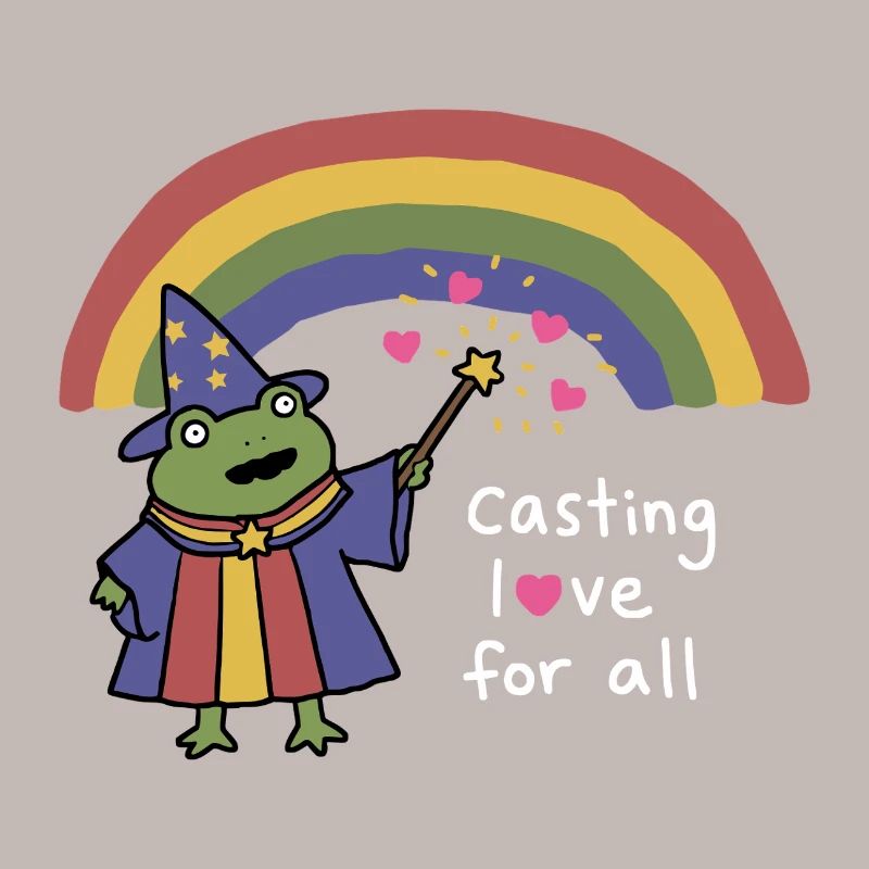 Frog Wizard Casting Love Under Rainbow