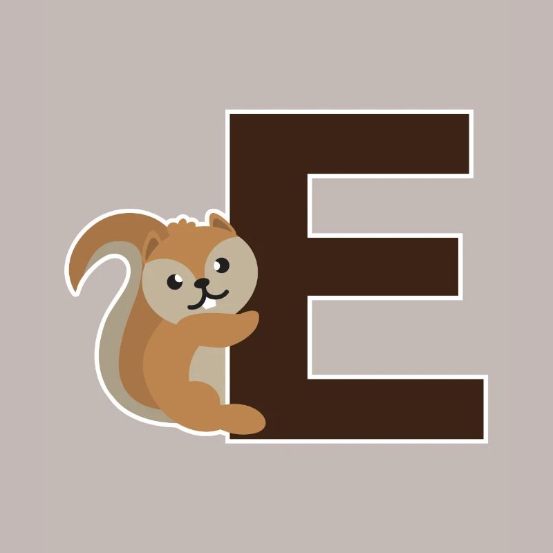 Un E comme l'écureuil qui pend sur le E