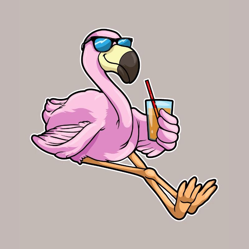 Flamant rose avec boisson avec paille
