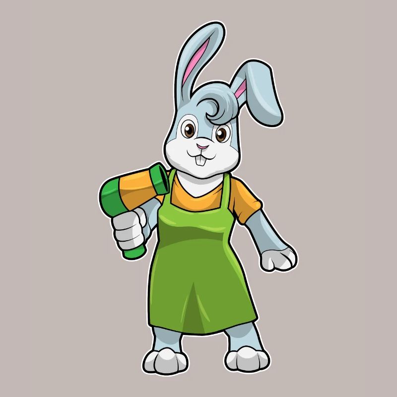 Lapin coiffeur avec sèche-cheveux