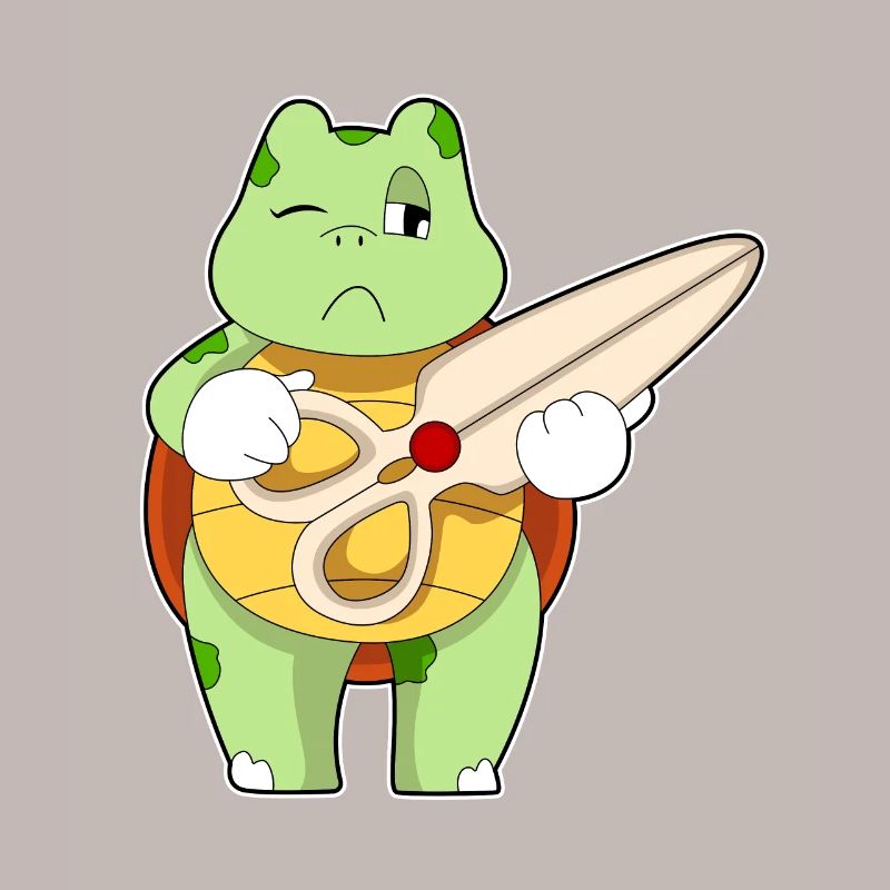 Tortue comme coiffeur avec ciseaux